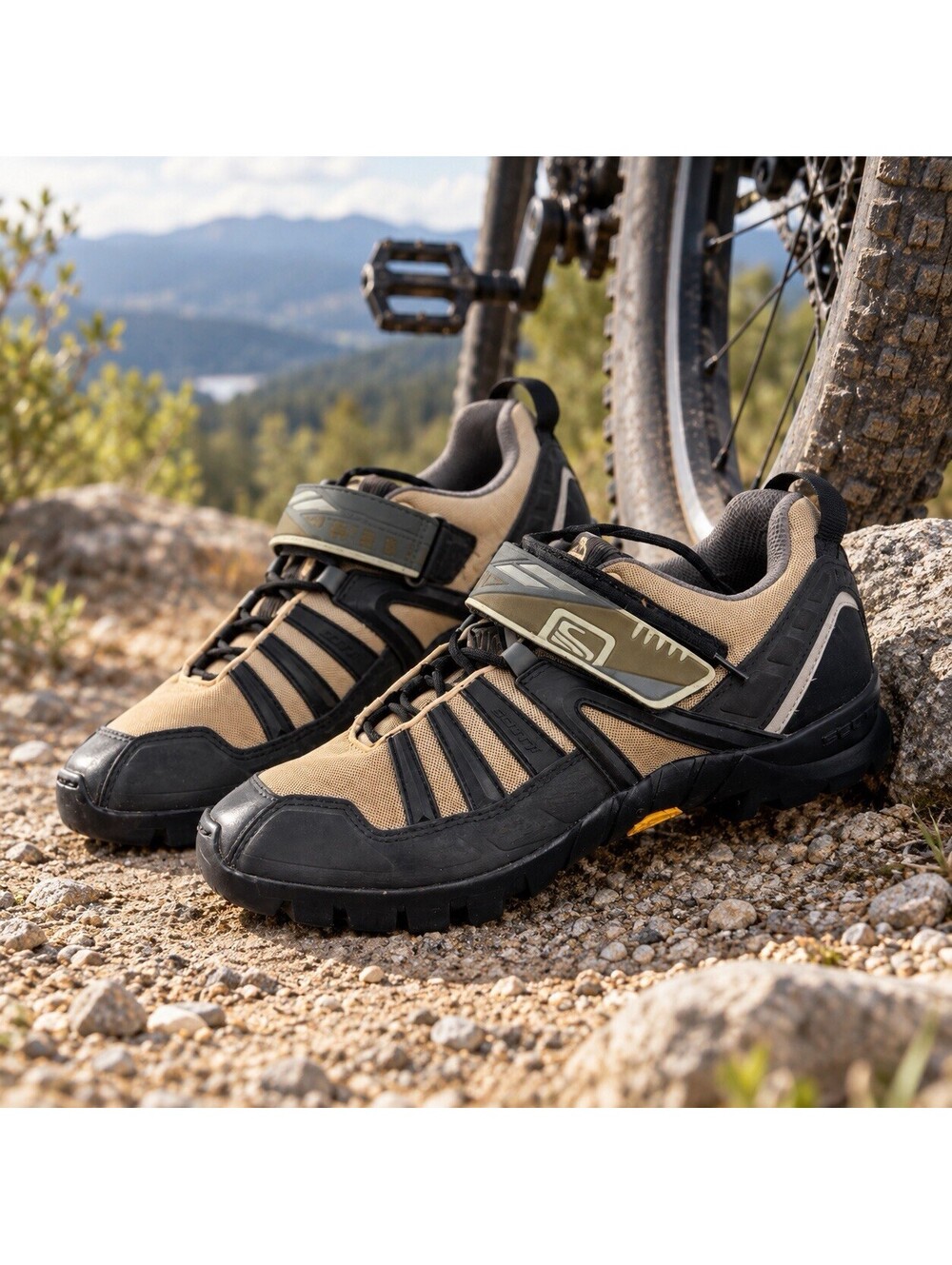 SCOTT Boulder Men’s MTB Cycling Shoes Size 10 EU 44 Vibram SPD Black Tan